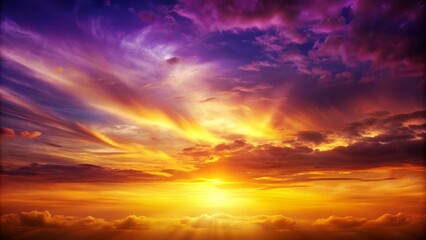 Obraz premium Golden Hour Sky A Symphony of Purple, Orange, and Yellow Hues with Sunbeams Piercing Through the Clouds