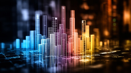 Dynamic abstract representation of stock market highs with colorful bars and lines, showcasing financial data trends and analytics