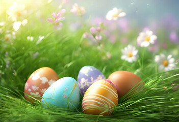 Fototapeta premium symbol nature group multi scenic field culture meadow colourful pink sky yellow coloured holiday clear decoration traditional sunny ai celebration background generated religion colours easter lawn clo