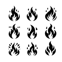 Fire icons vector illustration isolated flame symbols in various styles for emergency, camping, or heating-related designs
