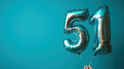Silver number 51 balloons on a turquoise background.
