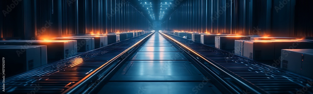 Poster a futuristic, illuminated corridor with glowing elements and metallic surfaces, showcasing a high-te