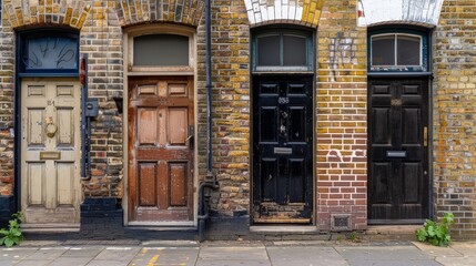 Naklejka premium building with brick walls and traditional English wooden doors with Black Lives Matter signs