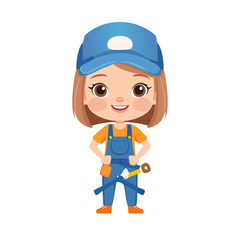 Fototapeta premium Plumber Cute Worker Work Job Profession Professional Occupation Cartoon Character 
