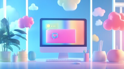 Pastel Desktop with Clouds and Digital Communication