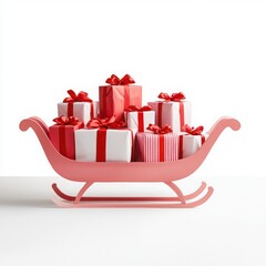 Naklejka premium Colorful sleigh filled with presents on a white isolated background.