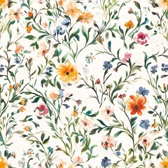 Watercolor floral pattern on white background