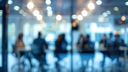 Office meeting background with blurred business people working group, AI generated image