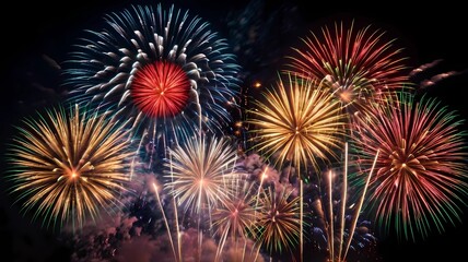 Fototapeta premium fireworks are very big and beautiful at all times. looks very clear up close. high quality, 8K Ultra HD, Ultra high details