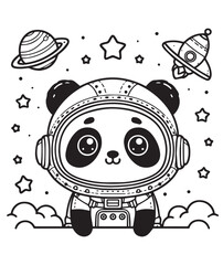 Cute panda astronaut coloring design page education