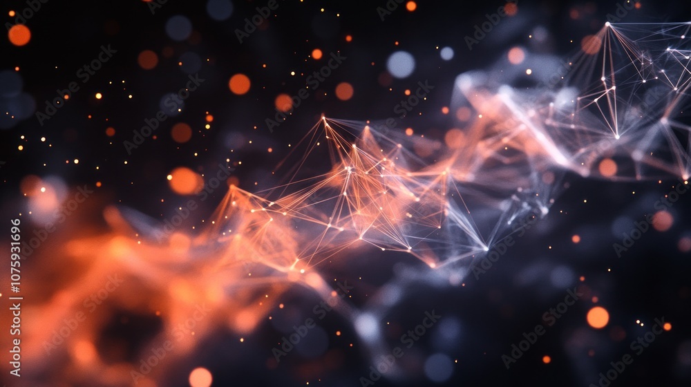 Poster abstract network structure with orange and white glowing lines