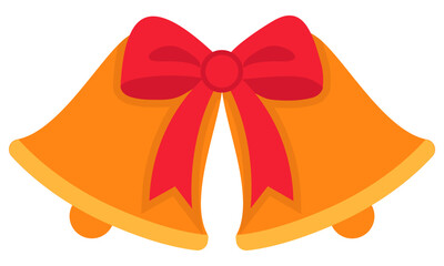 Flat vector icon of Christmas bells with red ribbon isolated on white isolated on white background.