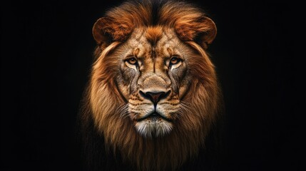 Fototapeta premium Majestic Lion Portrait Against a Dark Background