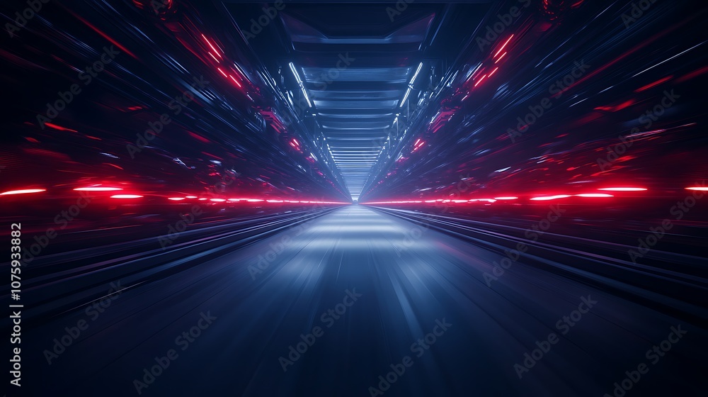 Aufkleber a futuristic corridor with vibrant red and blue lights creating a sense of motion and depth, suggest