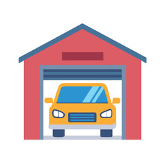 Garage icon with car inside illustration, Vector illustration of a garage with an open door and a car parked inside, representing home storage and vehicle protection.

