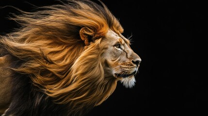 Majestic Lion with Windblown Mane