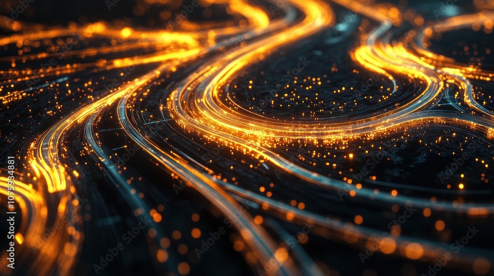 Poster abstract digital network with glowing lines and particles
