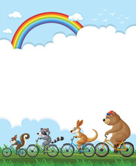 Animals Cycling Under a Rainbow