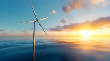 Offshore wind turbine generating eco-friendly power. Sustainable ocean energy