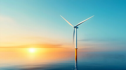 Offshore wind turbine generating eco-friendly power. Sustainable ocean energy