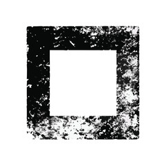 Distressed black square with grunge texture, Vector illustration of a black square featuring a rough, distressed grunge texture, giving it a worn and vintage look.
