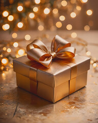 christmas golden gift box golden bokeh background