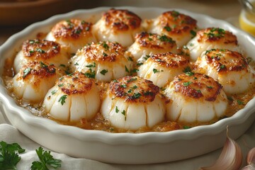 Baked Scallops in a White Dish