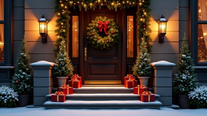 Fototapeta premium door with christmas decoration