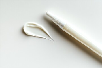 A white cream tube is placed on a white background.