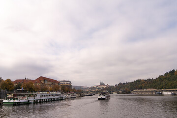 View of Prague from the boat cruising Vltava
