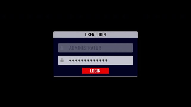CONNECTION INTERRUPTED Text and User Login Interface Animation on Alpha Channel, Loop
