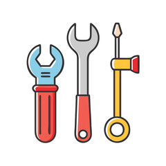 Set of tools icon with wrench and screwdriver, Vector illustration of a tool set featuring a wrench, spanner, and screwdriver, representing repair and maintenance equipment.
