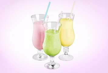 Milkshakes of different tasty flavors in glass