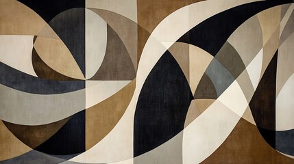 Abstract geometric pattern with curved lines in brown, beige, and black colors.
