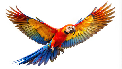 Obraz premium Flying Parrot with vibrant on white background, Clipping path