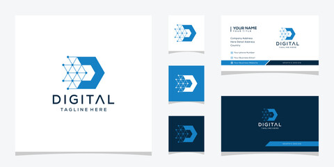 Icon Letter D Digital Tech Logo Design, Template Vector Business Card