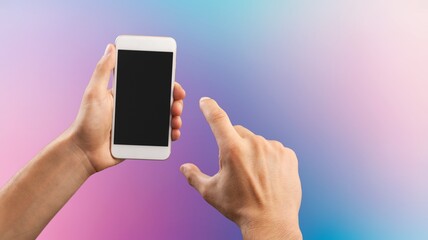 Hand typing on phone for social media