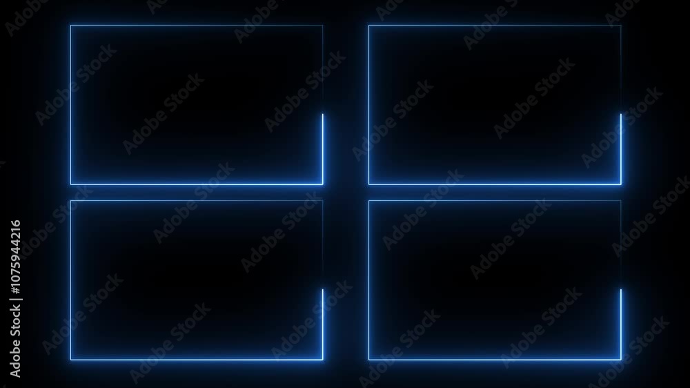 Poster neon rectangle frame in the futuristic energy line animation on background. 4 rectangle animation.