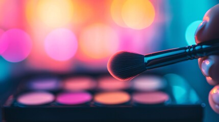 Precision Makeup Brush Testing with Vibrant Background Colors Showcasing the Artistry of a Makeup Enthusiast at Work