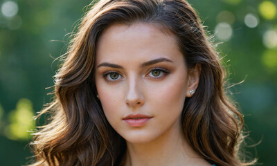 Naklejka premium A woman with long brown hair and green eyes