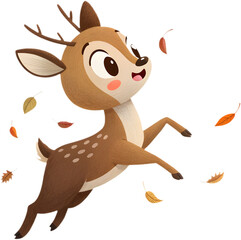 Fototapeta premium Charming marsh deer clipart with autumn breeze, perfect for seasonal kids' designs. 