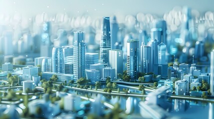 digital technology blue and white 3d smart city poster background