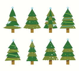 Vector set of Christmas trees for greeting card, banner, web. New Years symbol elements.