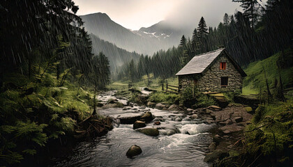 A Stream, a Home, and Rain