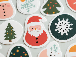 Cute Christmas stickers featuring Santa Claus, Christmas tree, and festive designs. Perfect for holiday decorations and crafts, adding cheerful touch to your celebrations