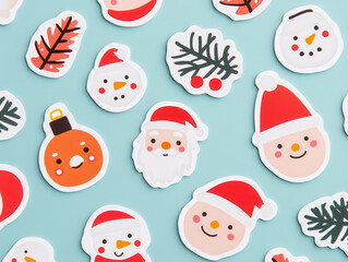 Joyful Christmas themed stickers featuring Santa, snowmen, and festive elements create cheerful holiday atmosphere. Perfect for decorating gifts and cards
