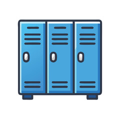 Colorful locker icon in flat style, Vector illustration of a row of school lockers with blue and yellow doors, symbolizing storage and organization in educational settings.
