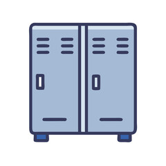 Colorful locker icon in flat style, Vector illustration of a row of school lockers with blue and yellow doors, symbolizing storage and organization in educational settings.
