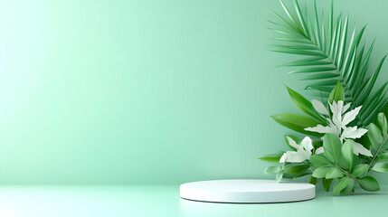 Pedestal, exterior, and podium with mockup display, background, and decoration. Product, presentation and promotion for advertising