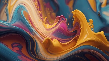 Beautiful abstraction of liquid paints in slow blending flow mixing together gently high quality, 8K Ultra HD, highly detailed